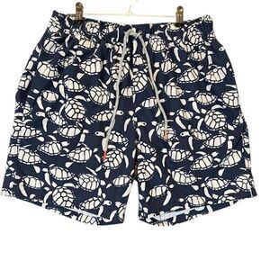 Rainforest Sea‎ Turtle Swim Trunks Pockets Navy Blue White Medium